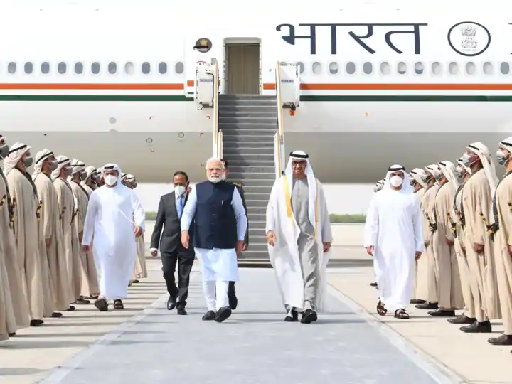 PM Modi Visits UAE: PM Modi Arrives In Abu Dhabi, Welcomed By UAE President Sheikh Mohammed Bin Zayed