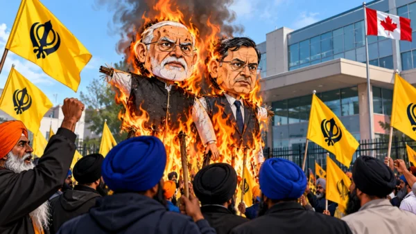 ਸਿੱਖਾਂ ਨੇ ਵਿਰੋਧ ਪ੍ਰਦਰਸ਼ਨ ਦੌਰਾਨ ਸਰੀ ਵਿੱਚ ਭਾਰਤੀ ਰਾਜਦੂਤ ਮੋਦੀ ਦਾ ਪੁਤਲਾ ਸਾੜਿਆ